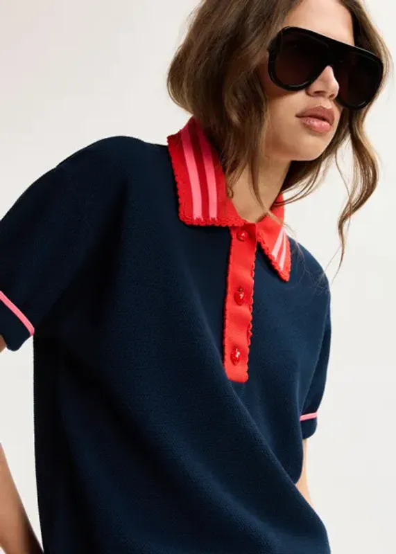 Kontrast Knitted Polo Navy Essentiel Antwerp