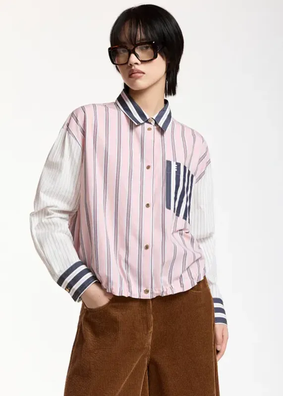 Kozef Fabric Mix Cropped Shirt Steel Pulse Essentiel Antwerp