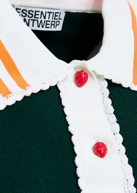 Kontrast Knitted Polo Bottle Green Essentiel Antwerp