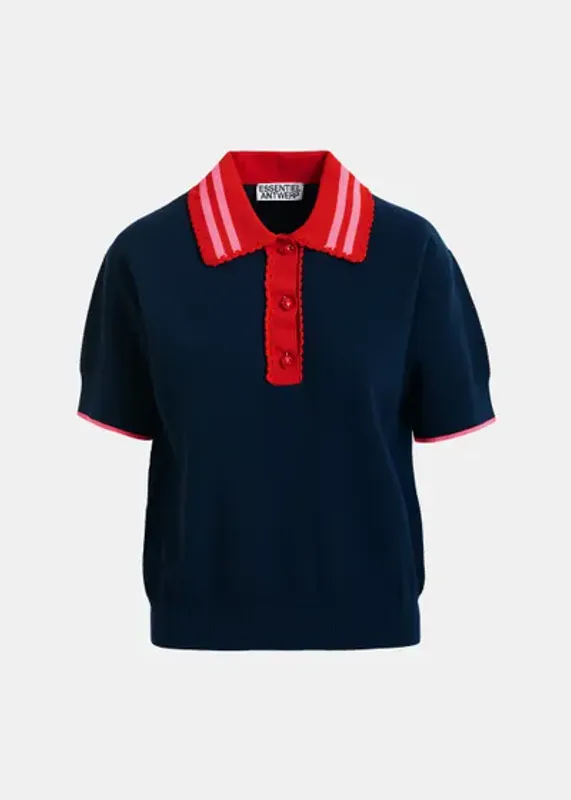 Kontrast Knitted Polo Navy Essentiel Antwerp